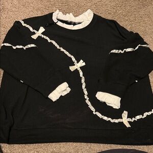 Black Sweater with White Ruffle Trim